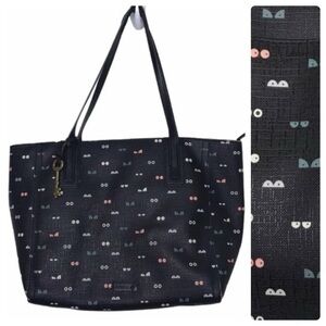 Fossil Black Vegan Leather Glowy Eyes Tote